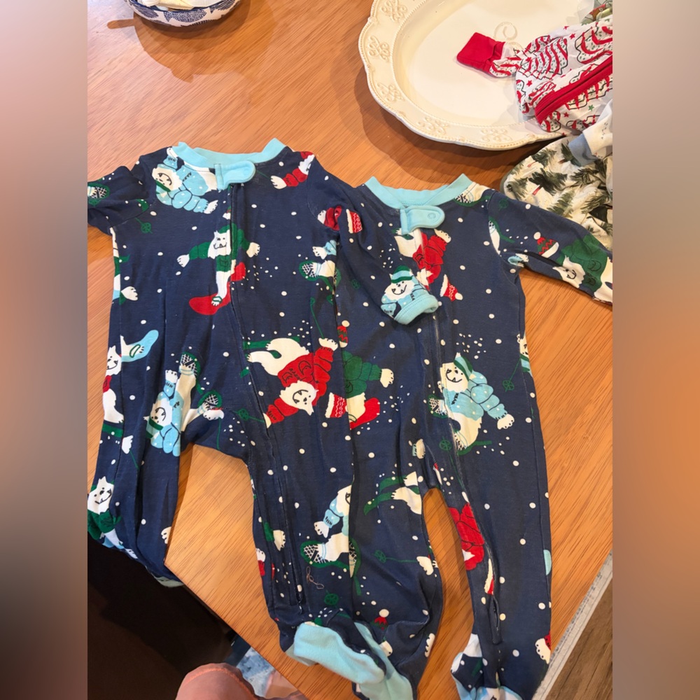 2 Blue Snowman Kids One Pieces with matching Dog bandanna